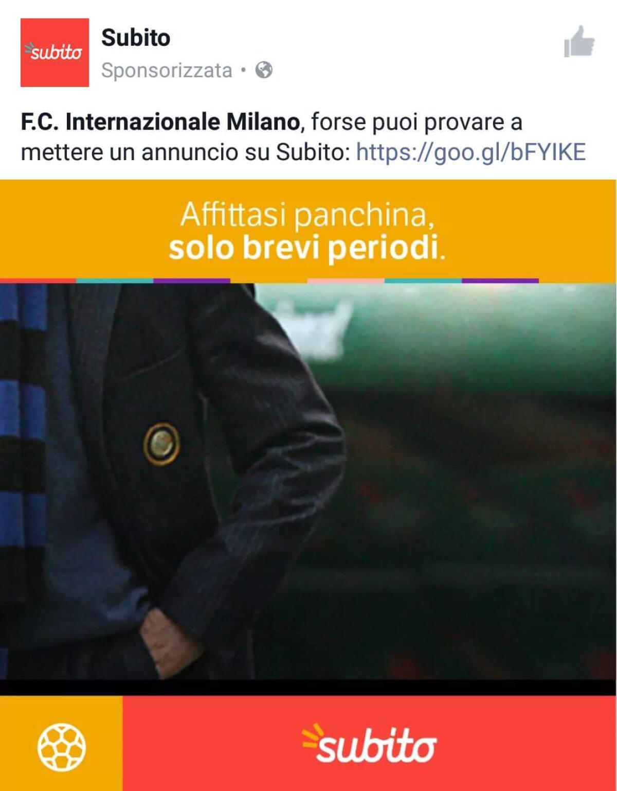 Anche la pagina Facebook di Subito prende in giro l'Inter con una foto particolare - 