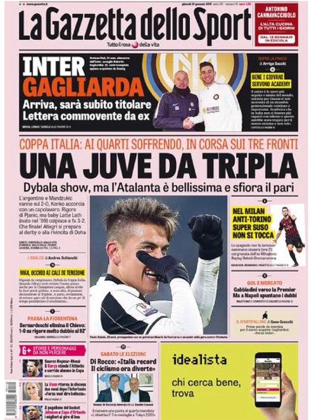 Gazzetta Dello Sport 12 Gennaio 2017