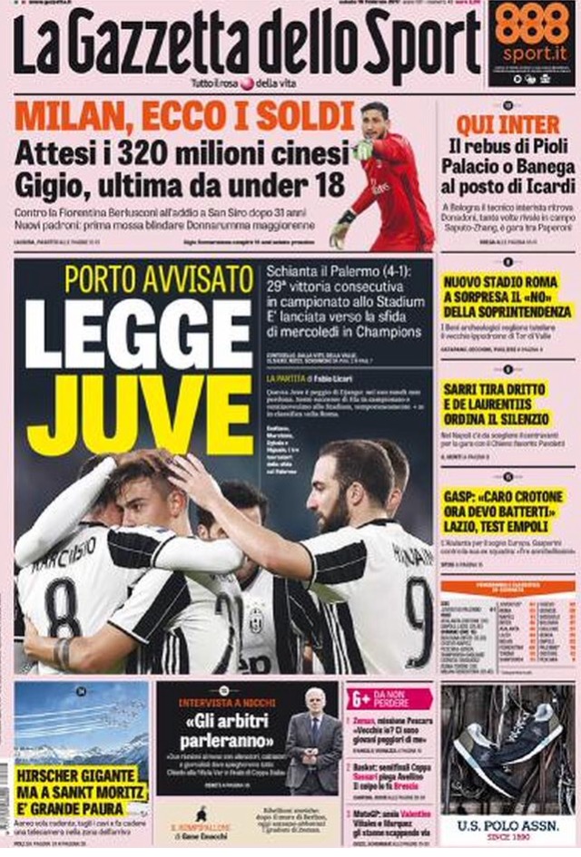 Gazzetta Dello Sport 18 Febbraio 2017