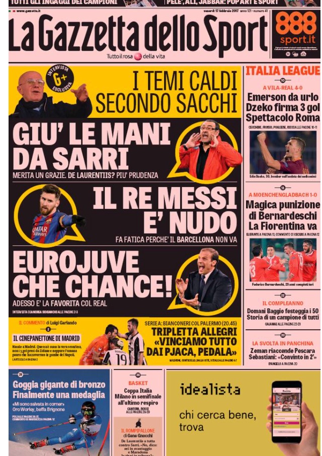 Gazzetta Dello Sport 17 Febbraio 2017