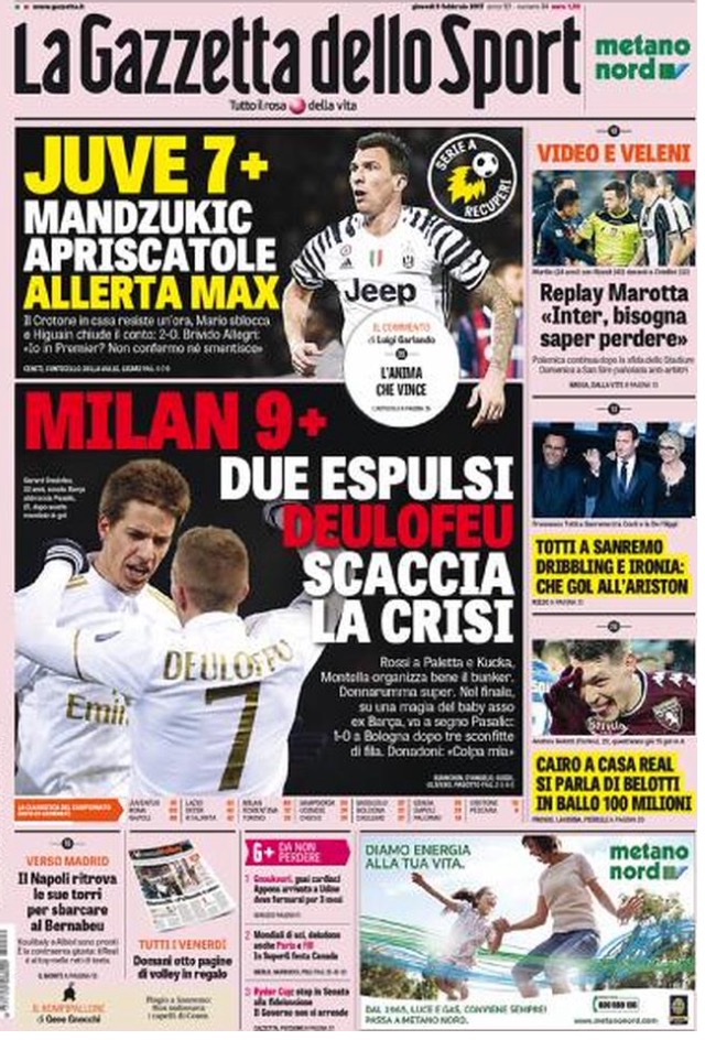 Gazzetta Dello Sport 9 Febbraio 2017