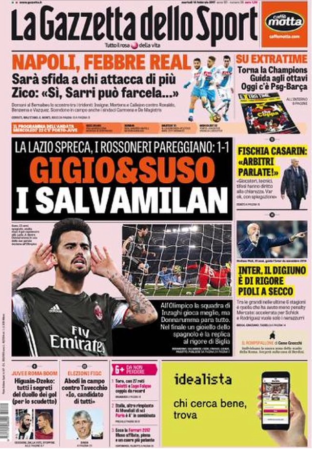 Gazzetta Dello Sport 14 Febbraio 2017