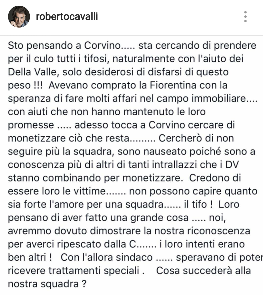 Il post di Roberto Cavalli su Instagram (Parte 2)