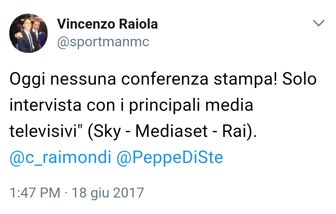 Il tweet di Vincenzo Raiola per annunciare la scelta del procuratore