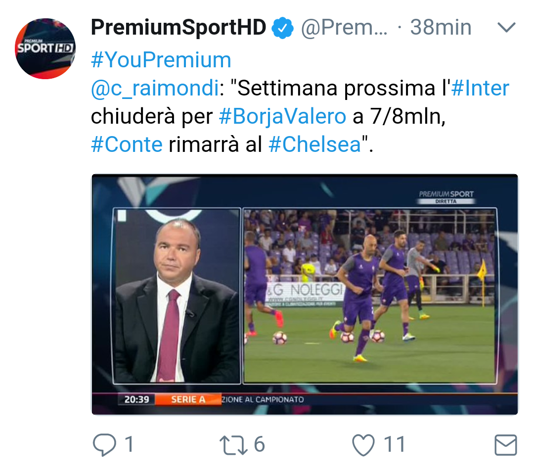 Ecco il tweet di Sport Mediaset su Borja Valero