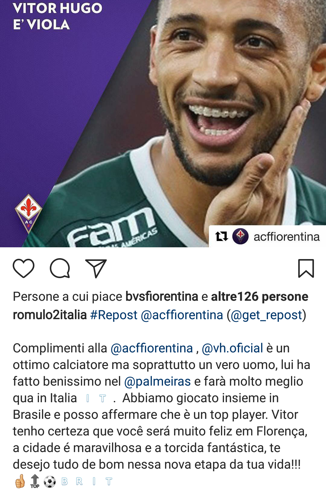 Il post di Romulo su Instagram