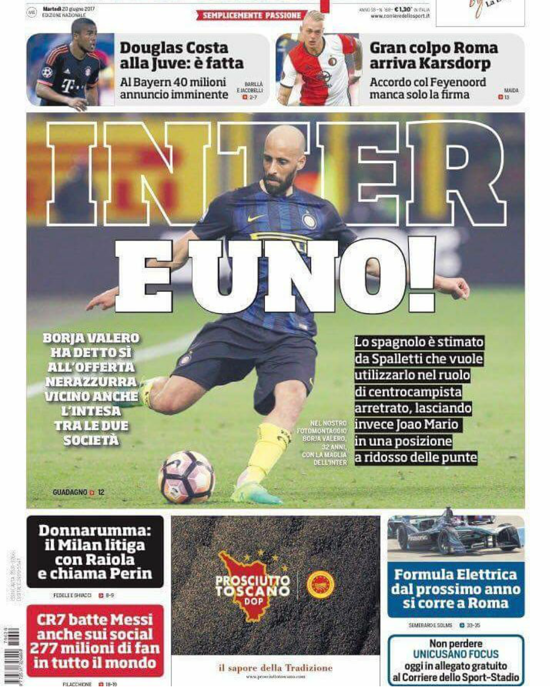 La prima pagina odierna del Corriere dello Sport