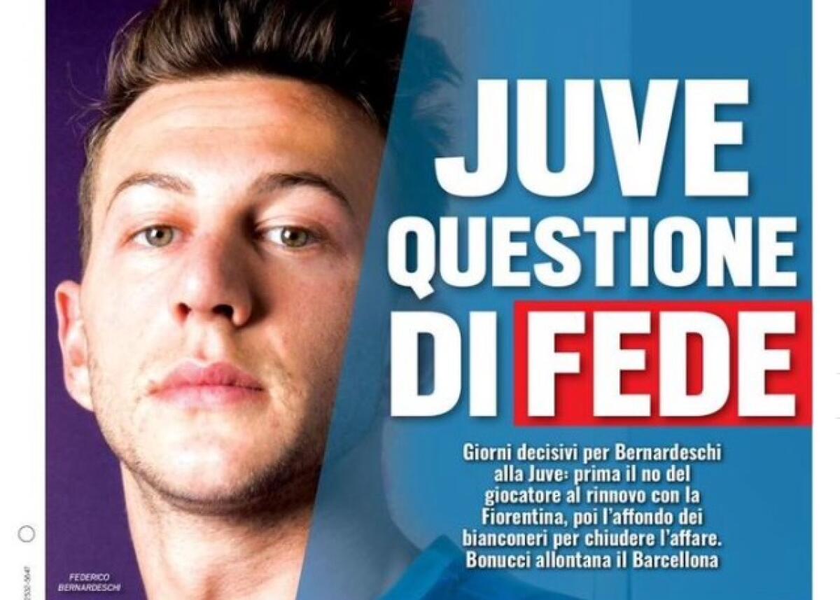 Prima pagina di TuttoSport: "Juve questione di Fede" riferimento ed aggiornamento sulla trattativa Bernardeschi - TuttoSport 3 Luglio 2017