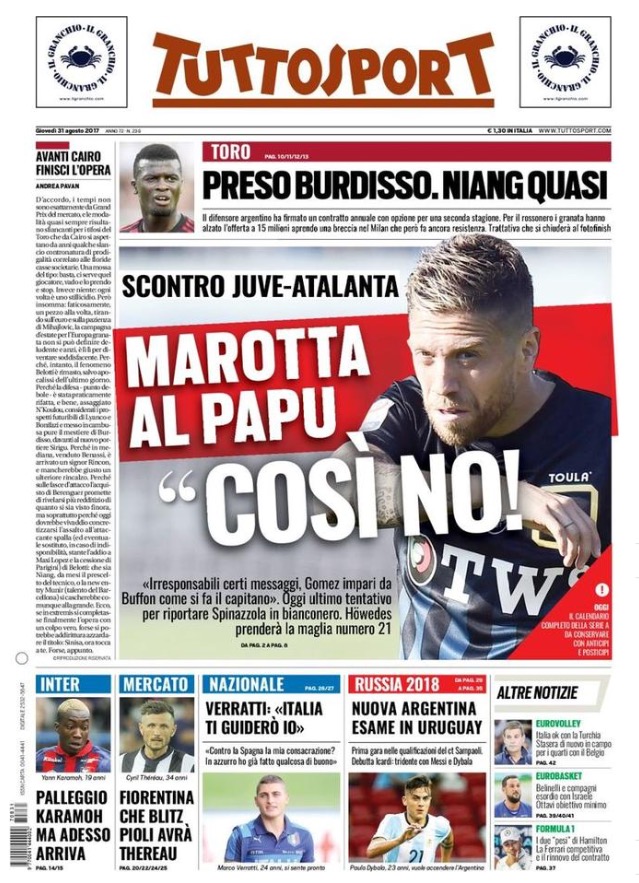TuttoSport 31 Agosto 2017