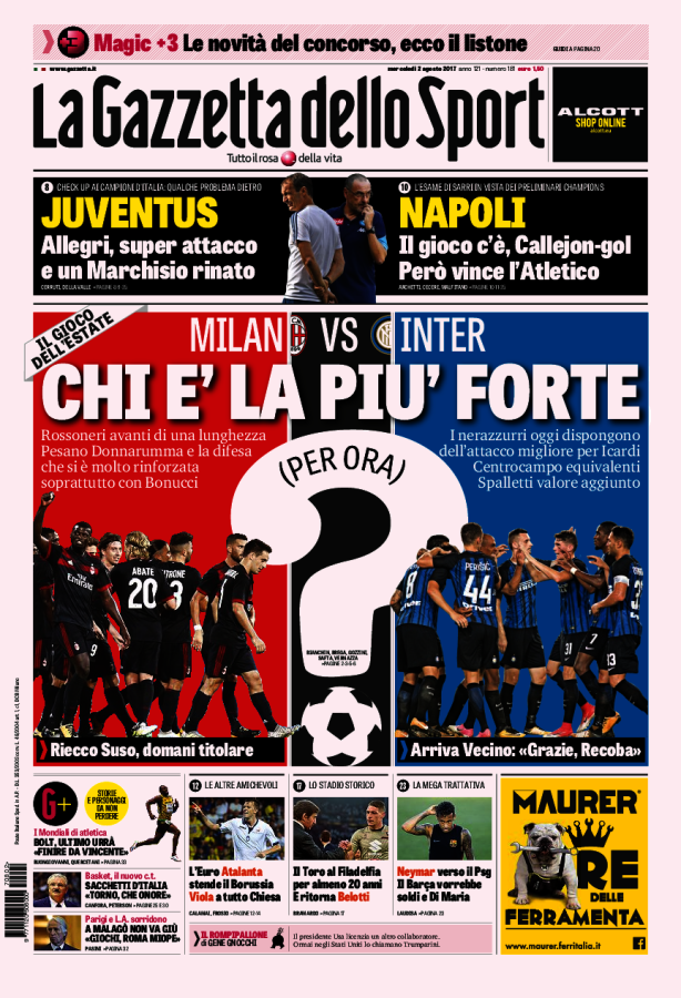 La Gazzetta Dello Sport 2 Agosto 2017