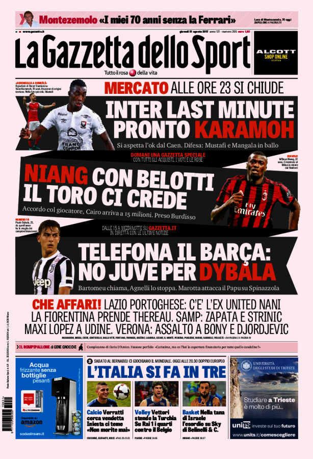 Gazzetta Dello Sport 31 Agosto 2017