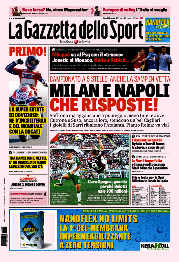 La Gazzetta Dello Sport 28 Agosto 2017