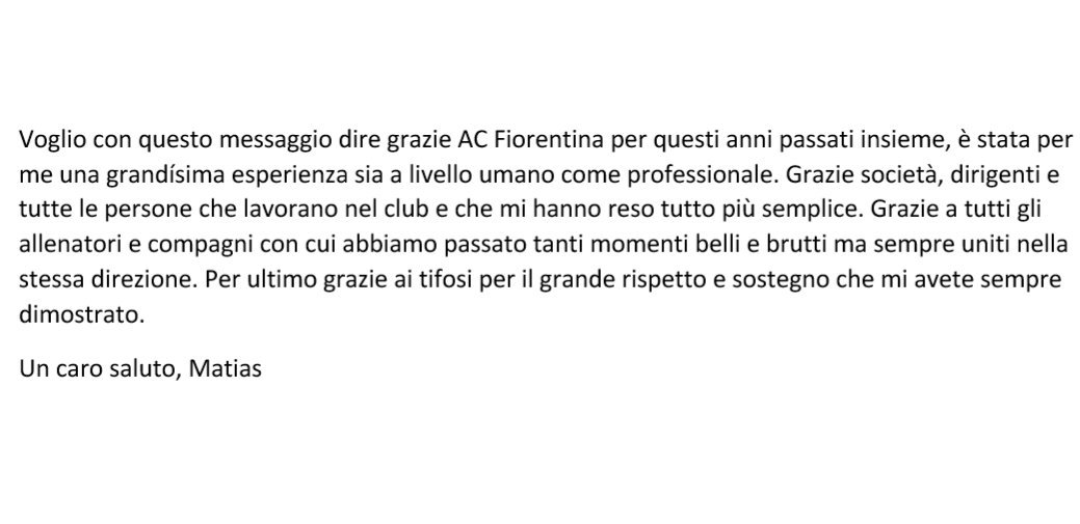 Questo il post di Matias Vecino su Twitter