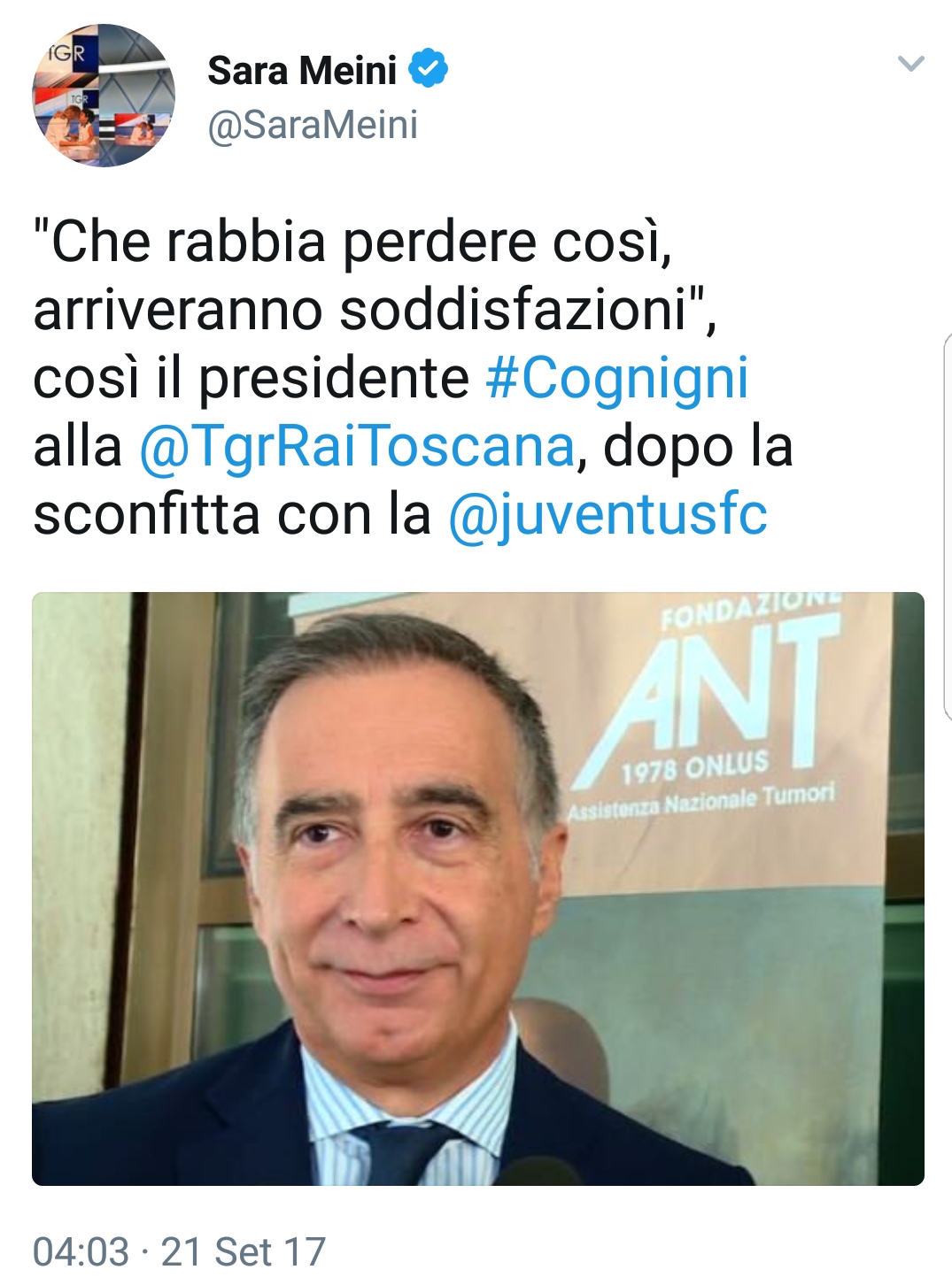 Cognigni: "Che rabbia perdere così, arriveranno soddisfazioni"