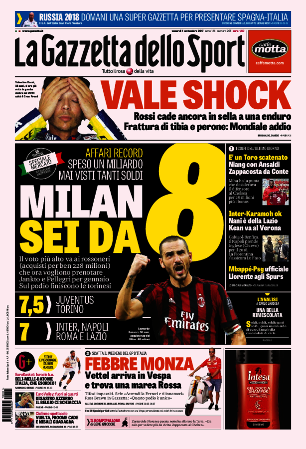Gazzetta Dello Sport 1 Settembre 2017