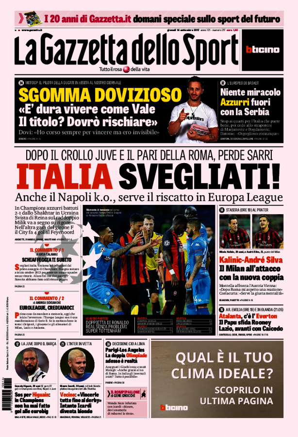La Gazzetta Dello Sport 14 Settembre 2017