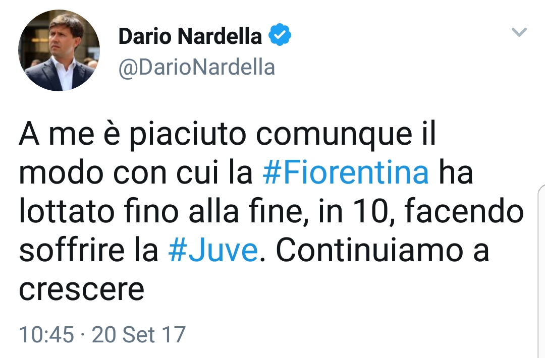 Nardella: "Mi è piaciuto comunque il modo con cui la squadra ha lottato in dieci"