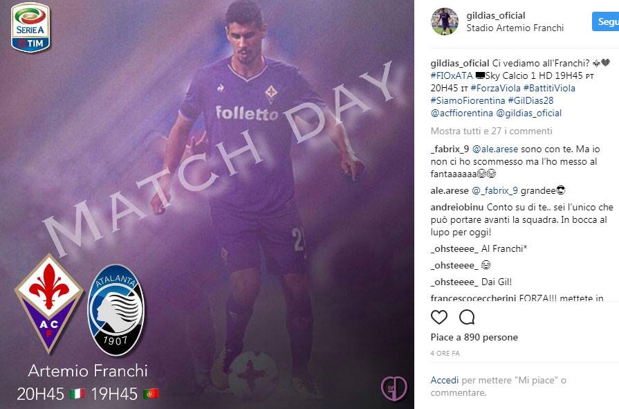 Gil Dias carica i tifosi in vista di Fiorentina-Atalanta