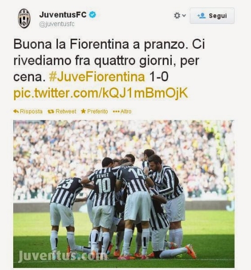 Il tweet ironico della Juventus nei confronti della Fiorentina
