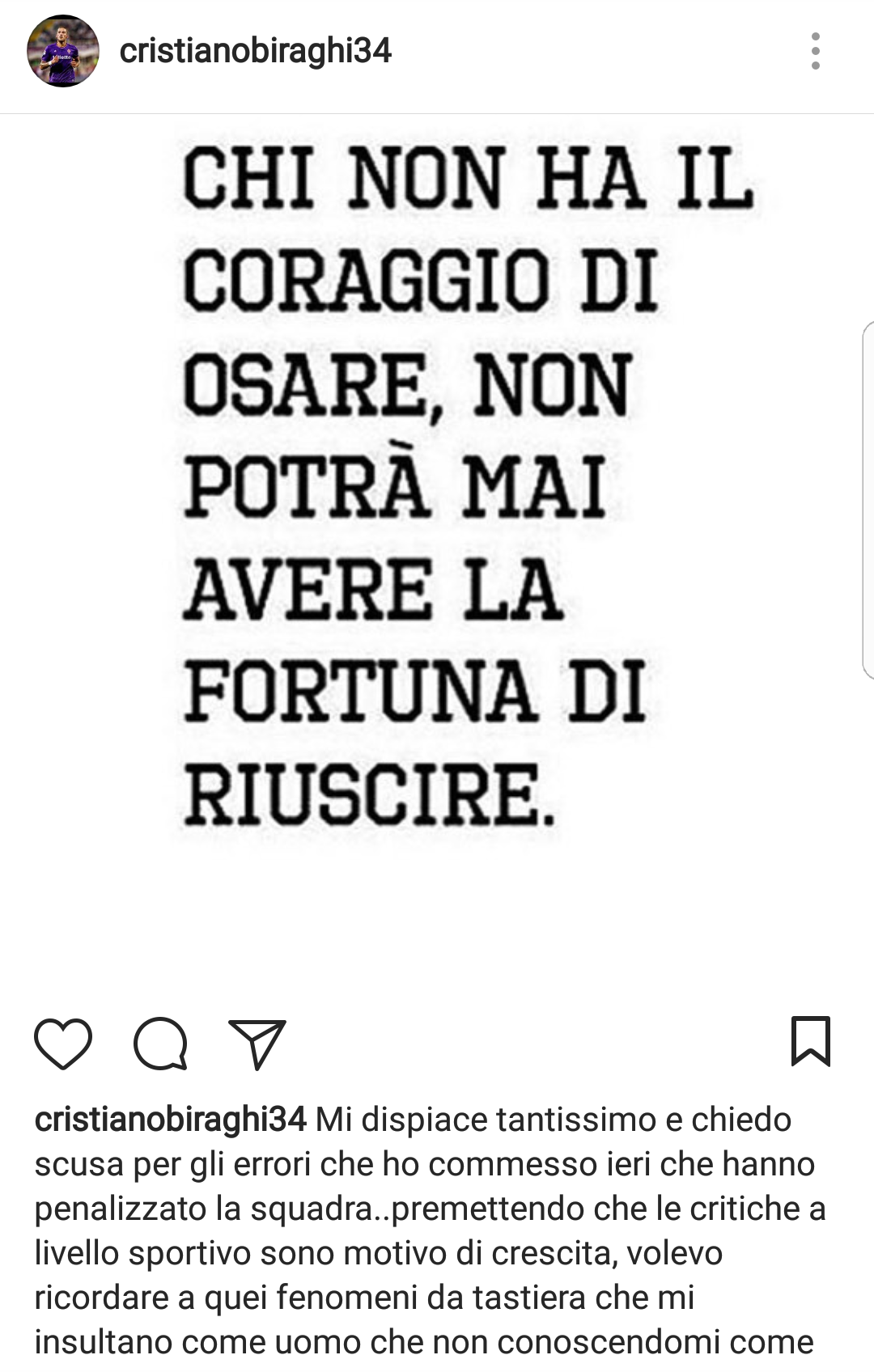 Il post di Biraghi