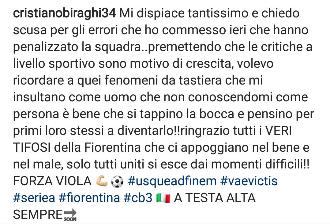 Il post di Biraghi