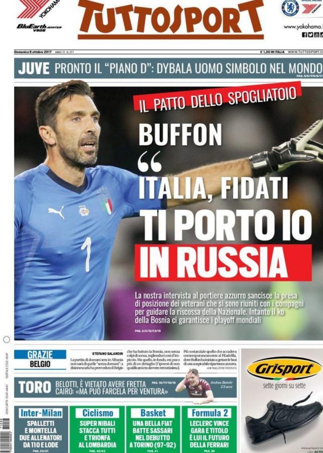 La prima pagina di Tuttosport