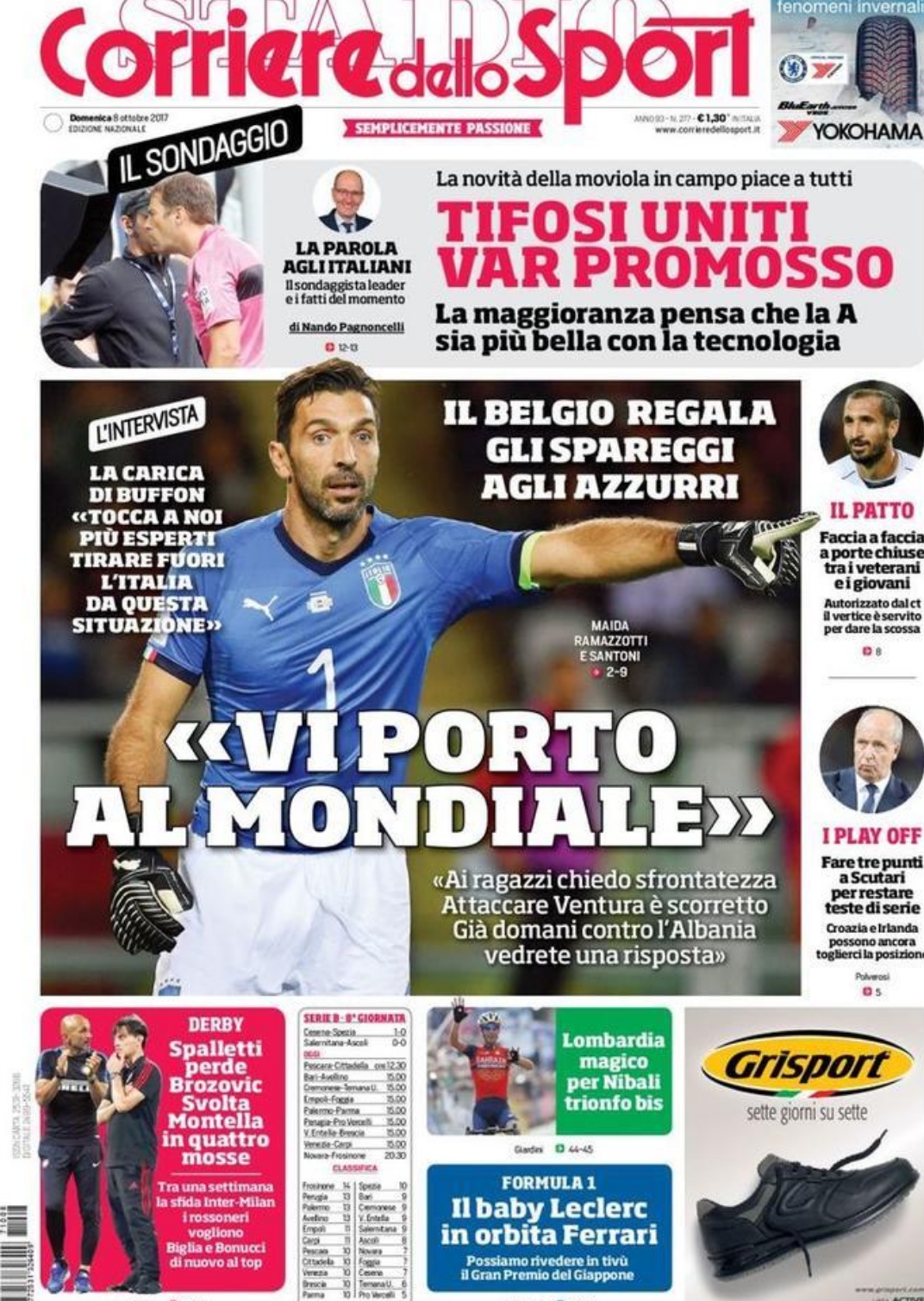 La prima pagina del Corriere dello Sport