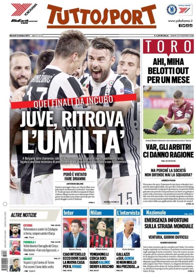 TuttoSport 3 Ottobre 2017