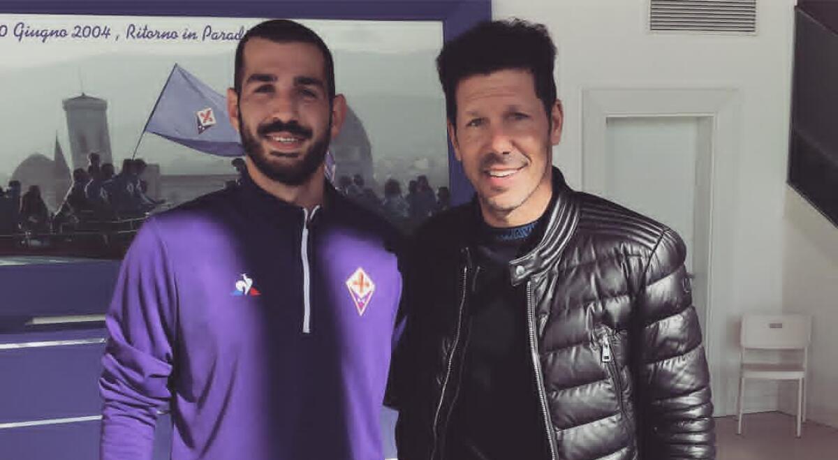 Simeone, allenatore dell'Atletico Madrid e papà di Giovanni, in visita al centro sportivo della Fiorentina - 