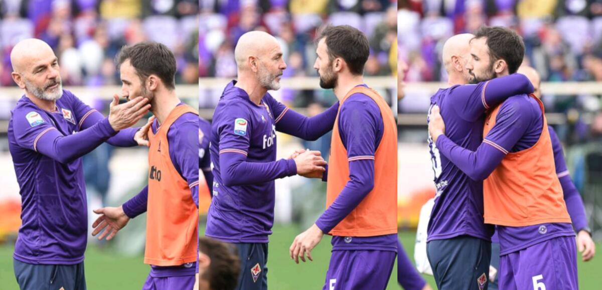 FOTO, il commovente abbraccio tra Pioli e Badelj durante il riscaldamento prima della partita - Firenze, stadio Artemio Franchi, 11.03.2018, Fiorentina-Benevento, Foto Fiorenzo Sernacchioli. Copyright Labaroviola.com Pioli, Badelj