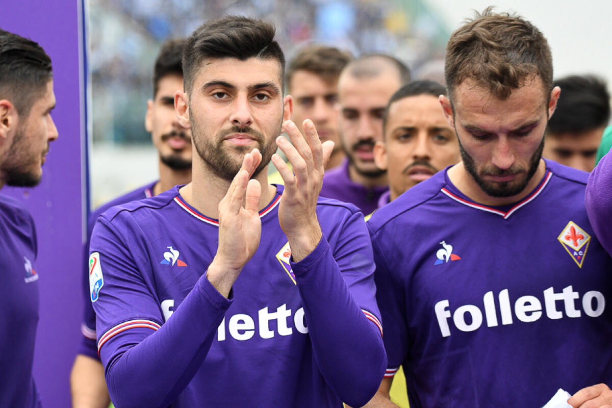 Tutti in campo con un segno rosso sul viso contro la violenza su donne e bambini - Firenze, stadio Artemio Franchi, 15.04.2018, Fiorentina-Spal, Foto Fiorenzo Sernacchioli. Copyright Labaroviola.com, Benassi