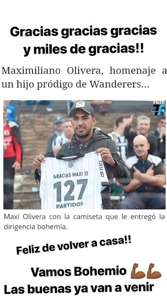 (FOTO): Maxi Olivera torna al Montevideo Wanderers: l'annuncio del club riportato dal giocatore su Instagram