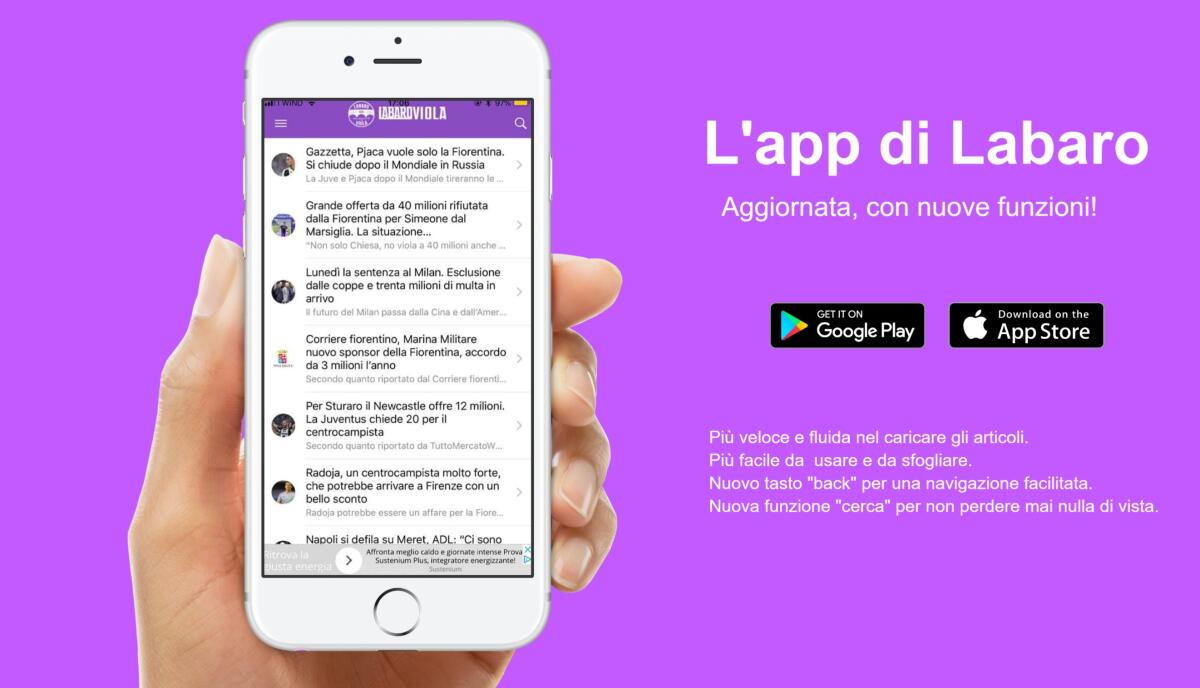 L'app di Labaroviola si è aggiornata! Ecco la nuova versione per Apple e Android, scaricala subito - 