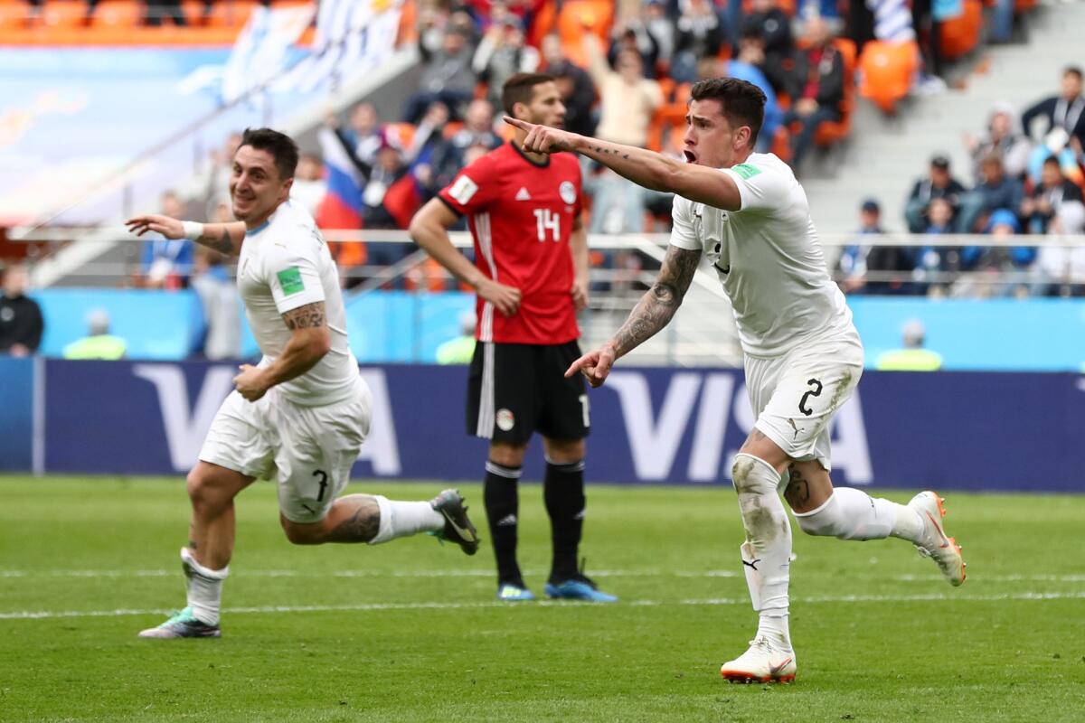 Russia 2018: l'Uruguay supera l'Egitto in extremis, in ombra l'obiettivo viola Nandez - 