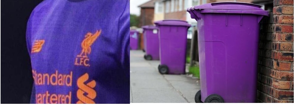 (FOTO): arriva la seconda maglia del Liverpool, ma in città colorano i bidoni della spazzatura: il viola non piace