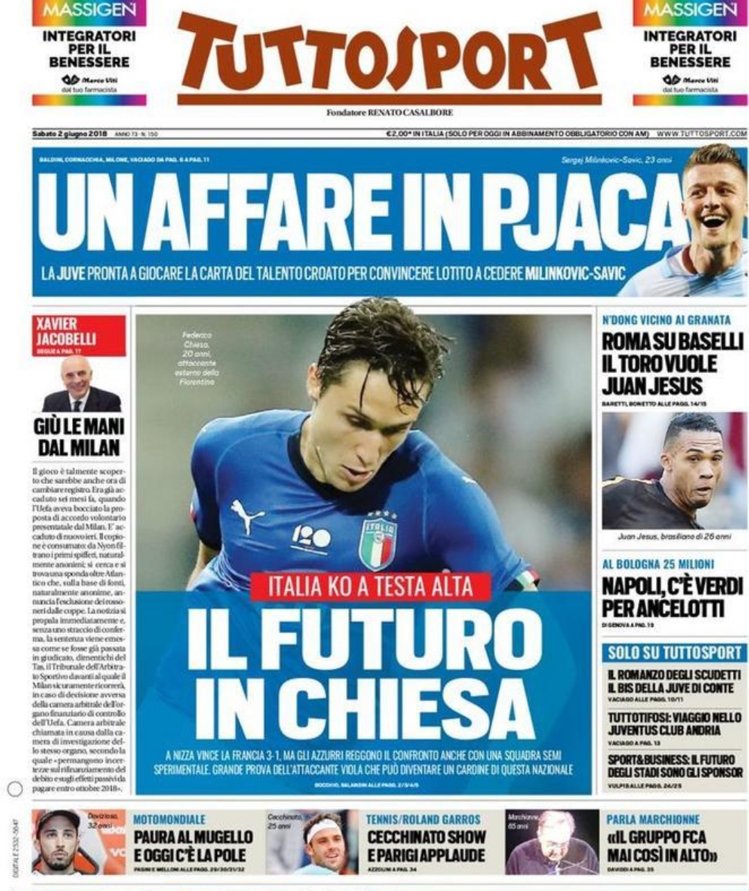 Tuttosport celebra Chiesa in prima pagina: "È il futuro della Nazionale, migliore in campo ieri"