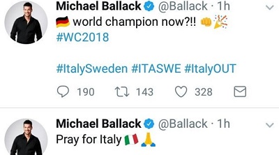 I tweet di Ballack dopo Italia-Svezia