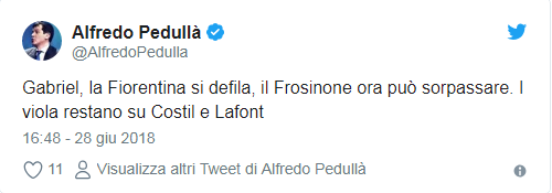 Pedullà: "La Fiorentina ha mollato Gabriel, andrà al Frosinone. Due i portieri in lizza"