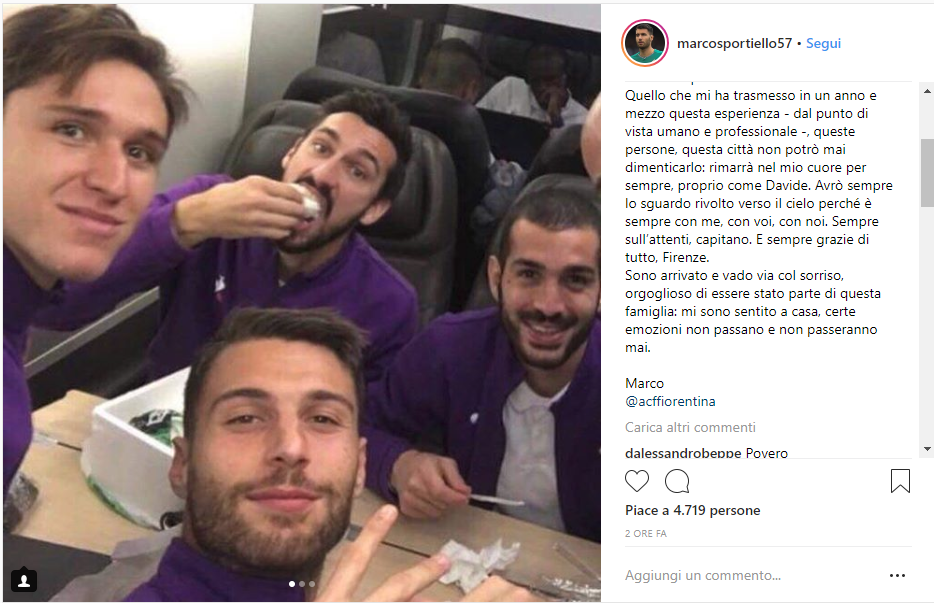 (FOTO) Sportiello: "Firenze mi resterà sempre nel cuore, come il nostro Davide"