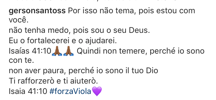 (FOTO): Gerson su Instagram celebra la vittoria citando un passo della Bibbia...