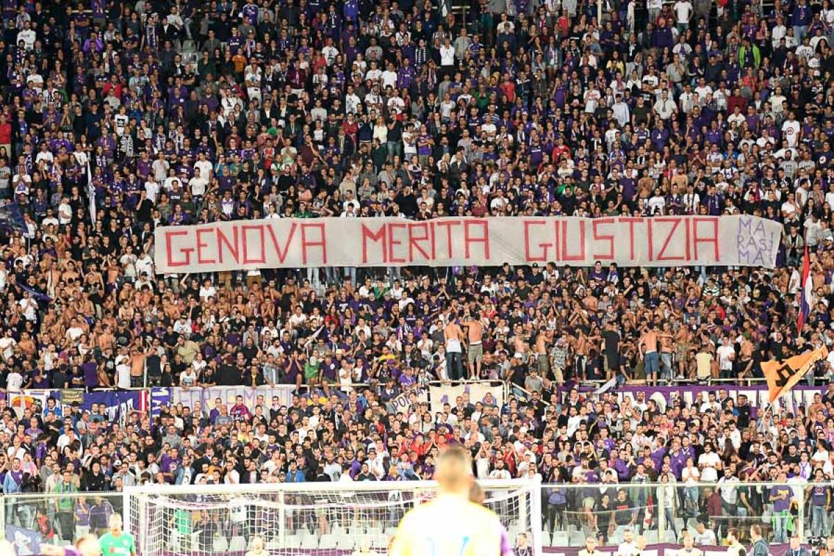 SAMP-FIORENTINA ORE 17 DI MERCOLEDI:VERGOGNA! L’OPINIONE DI LEONARDO VONCI - Firenze, stadio Artemio Franchi, 26.08.2018, Fiorentina-Chievo, Foto Fiorenzo Sernacchioli. Copyright Labaroviola.com, striscione genova