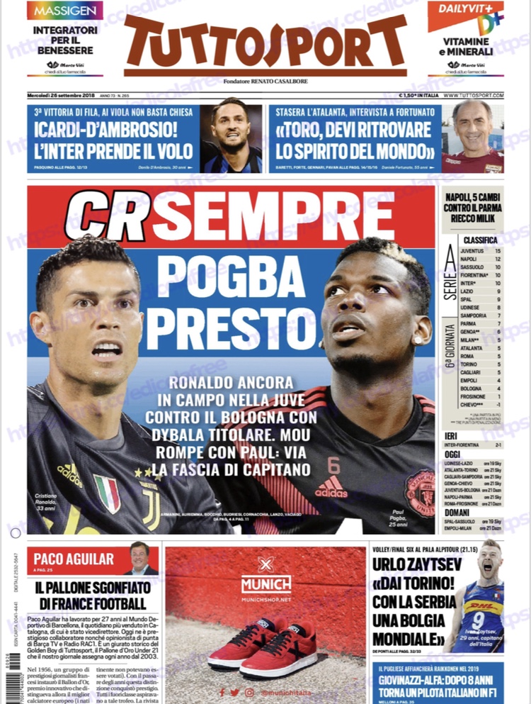Le prime pagine dei quotidiani sportivi dopo Inter-Fiorentina