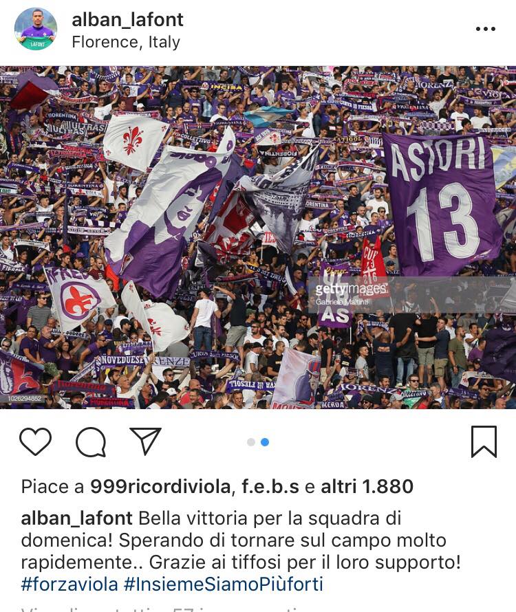 Lafont su Instagram: "Bella vittoria domenica per la squadra. Spero di tornare presto... Grazie per il supporto"