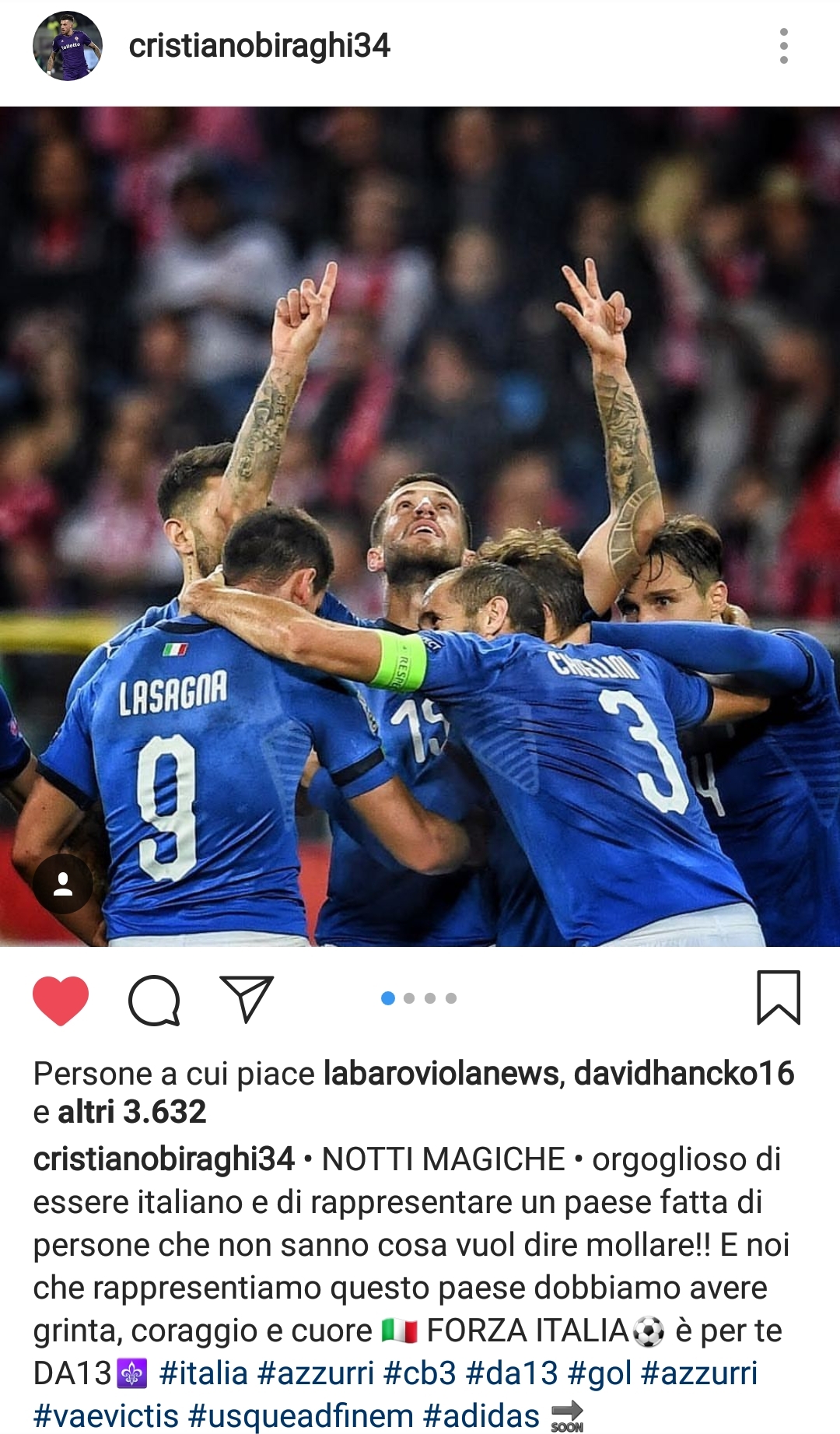 Biraghi su Instagram: "Notti magiche, orgoglioso di rappresentare un popolo che non molla mai"