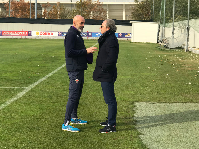 Della Valle al centro sportivo, abbracci con Corvino, faccia a faccia con Pioli e Biraghi. Le foto