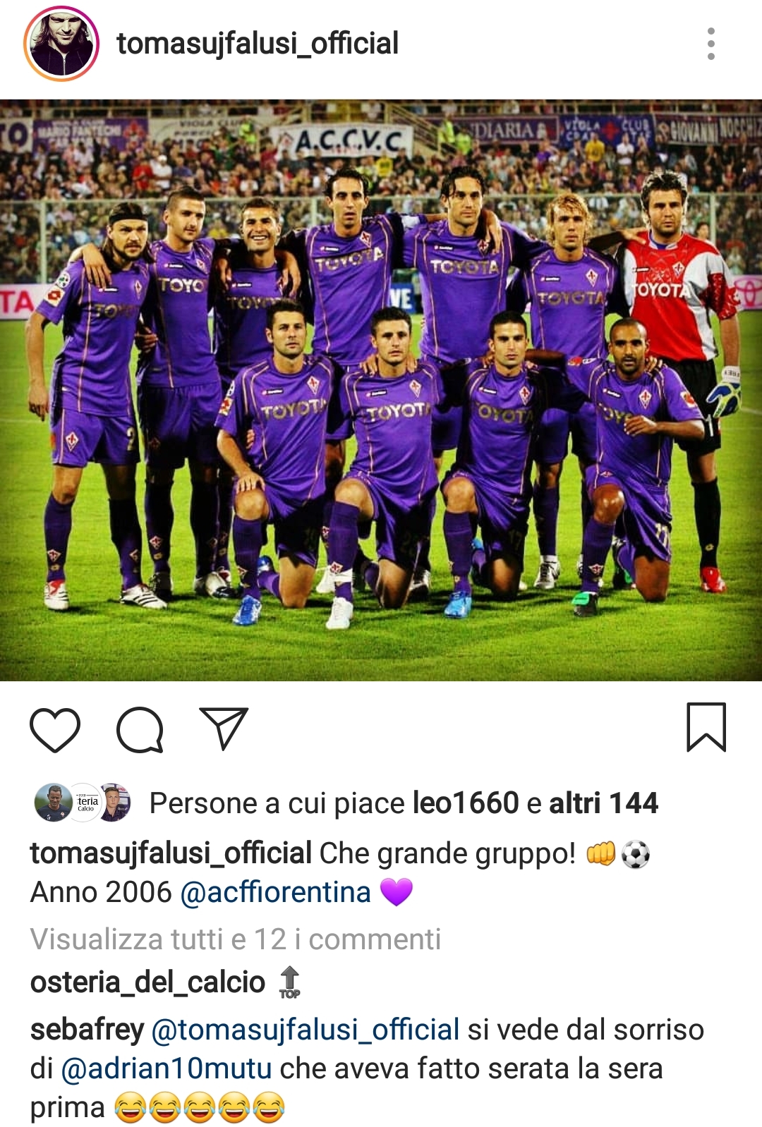 Ujfalusi ricorda la sua Fiorentina: "Grande gruppo" Frey scherza: "Mutu aveva fatto serata la sera prima..."