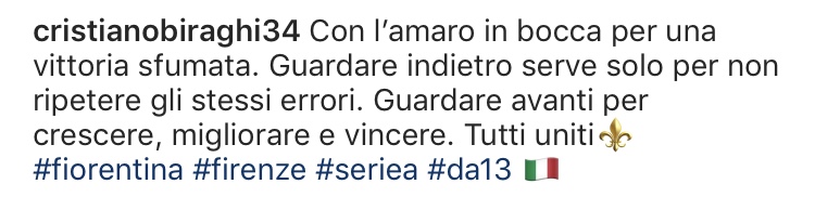 Biraghi su Instagram: “Amaro in bocca per la vittoria sfumata. Dobbiamo guardare avanti perché...”