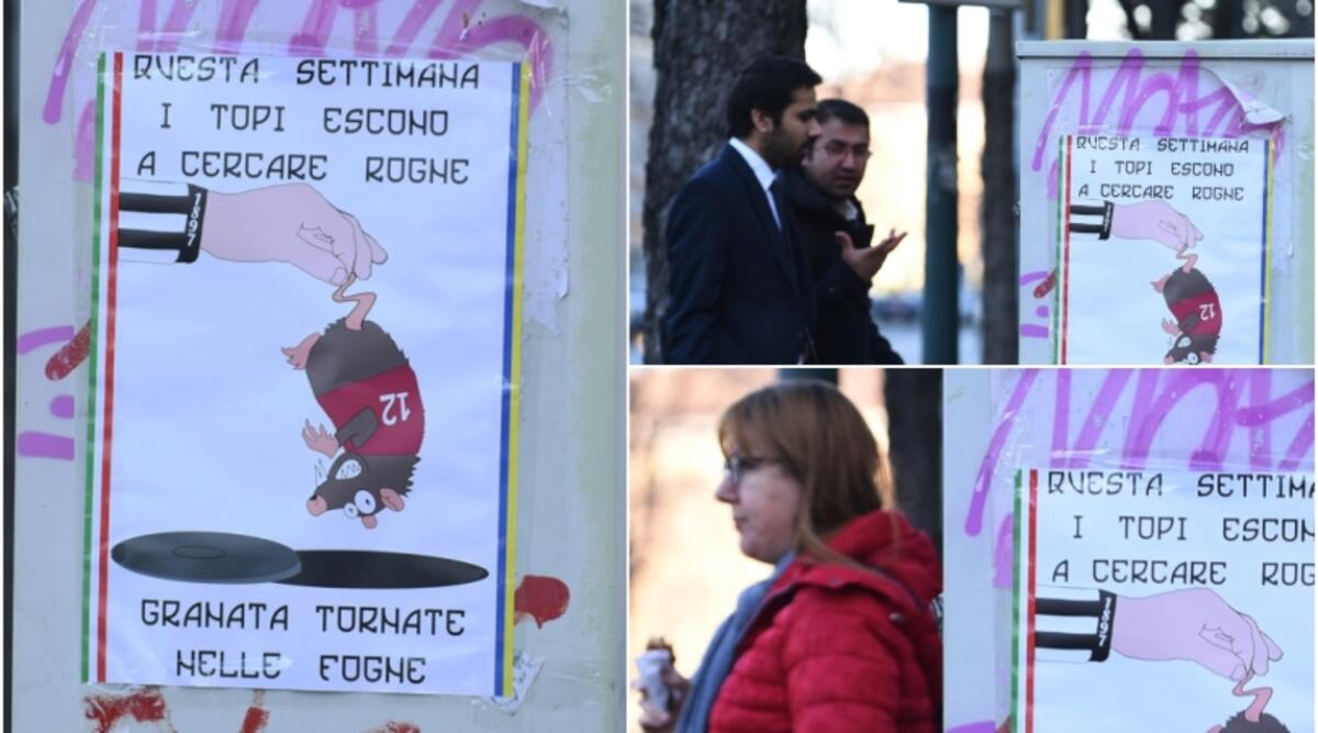 Manifesti a Torino dei tifosi juventini contro i granata. Il font è lo stesso delle scritte di Firenze - 