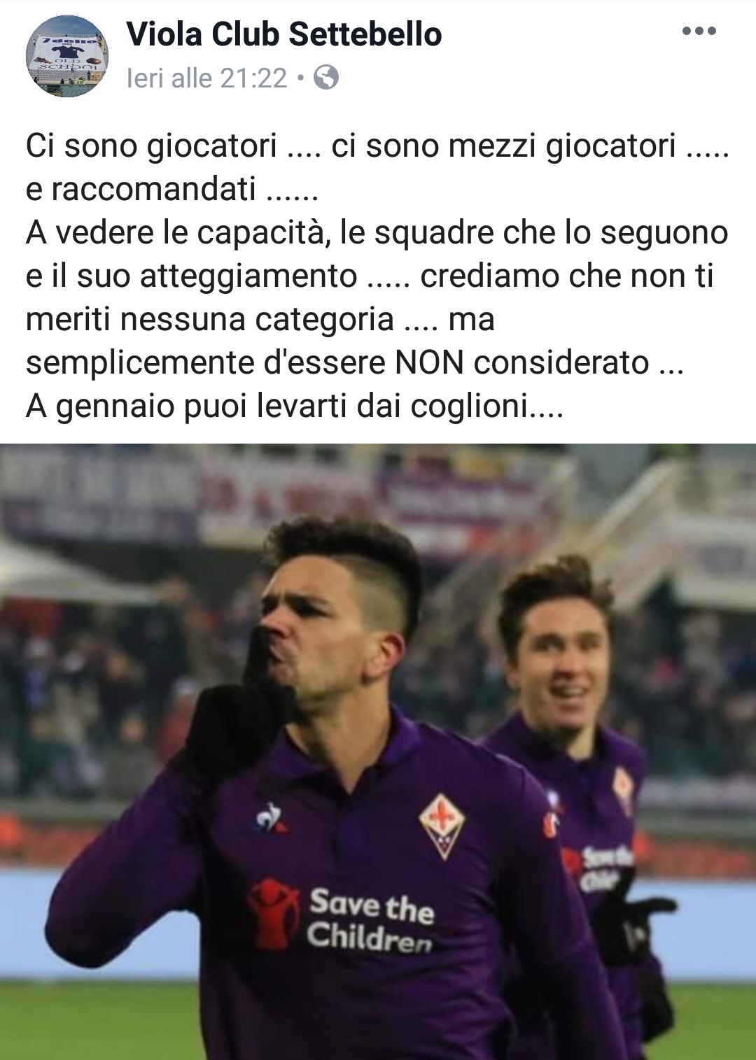 Viola Club Settebello contro Simeone: "Non meriti categoria, raccomandato. Vattene a gennaio"