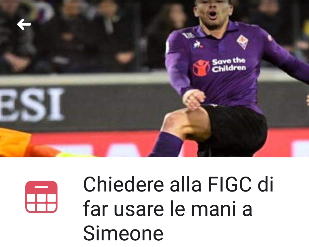 Tifosi viola "Chiediamo alla Figc di far usare le mani a Simeone". Polemiche sul post gara del cholito